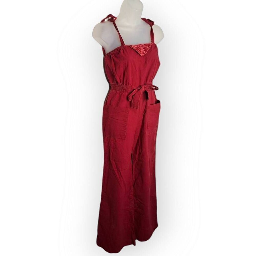 Young Edwardian Vintage 1970s Burgundy Floral Embroidered Disco Jumpsuit - Picture 4 of 12